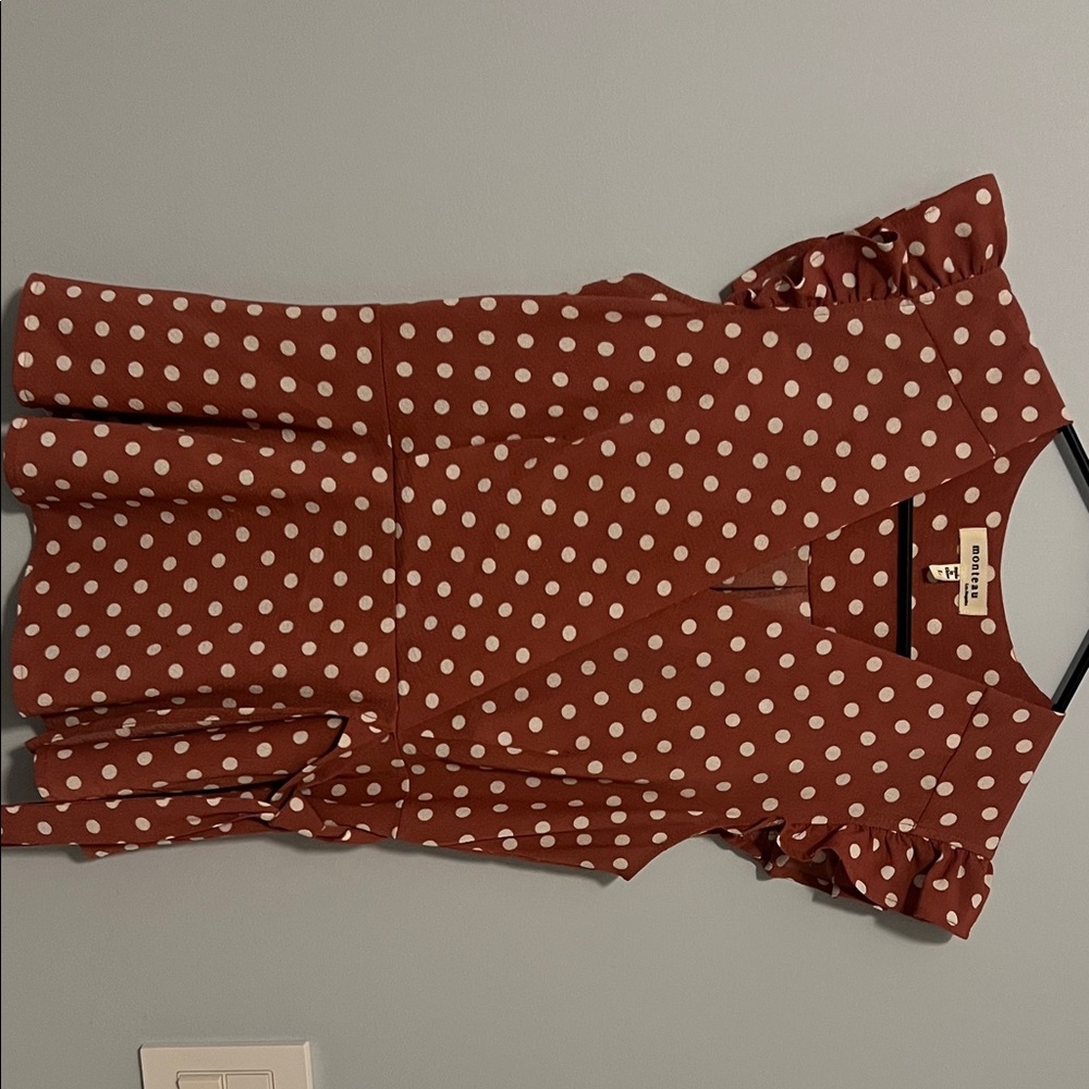 Monteau Brown Polka Dot Ruffle Blouse